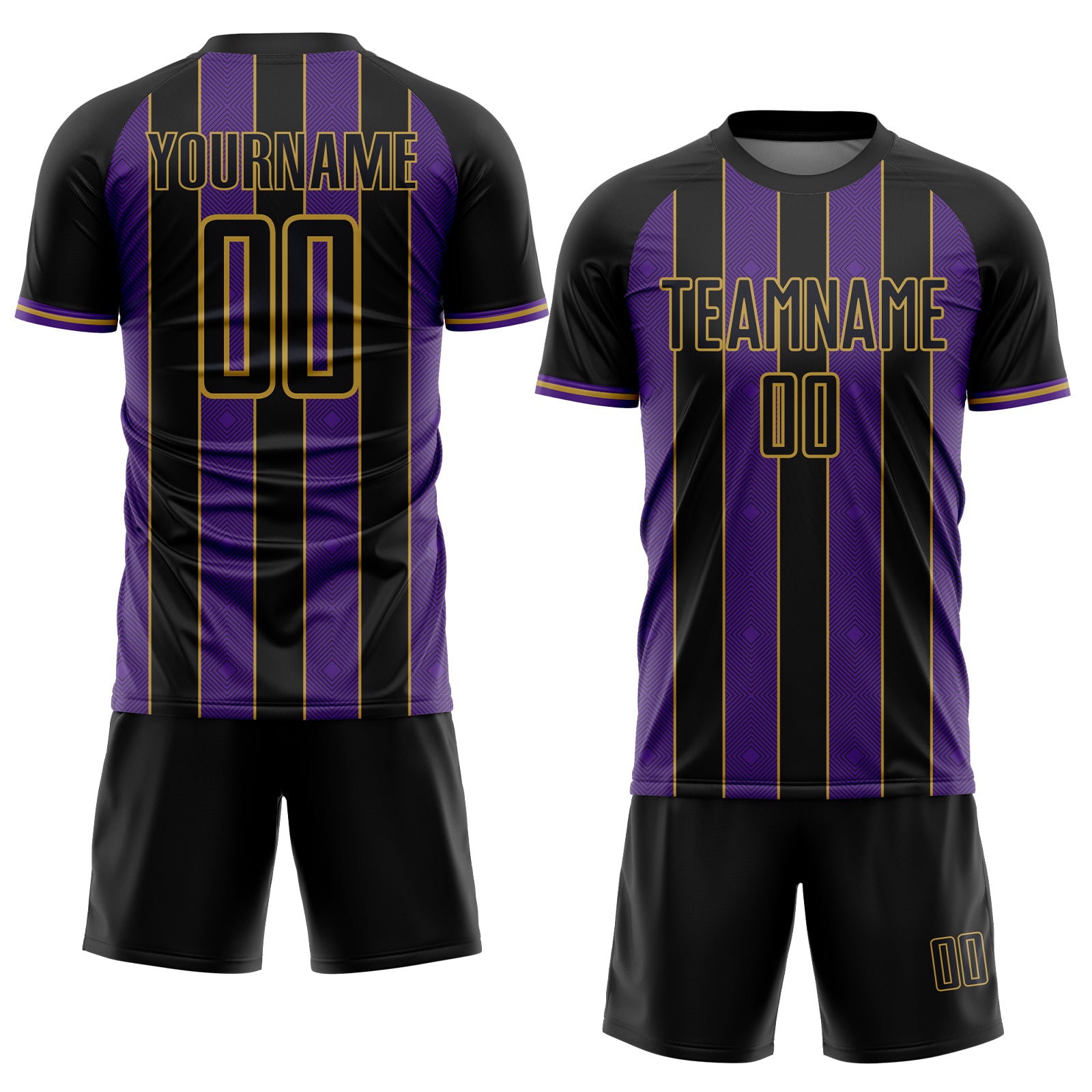 Custom Black Purple-Old Gold Pinstripe Line Sports Sublimation Soccer Uniform Jersey