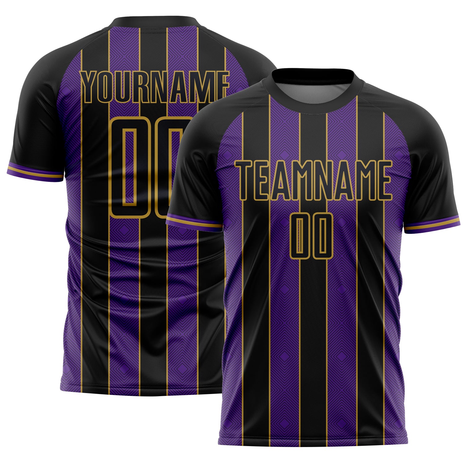 Custom Black Purple-Old Gold Pinstripe Line Sports Sublimation Soccer Uniform Jersey