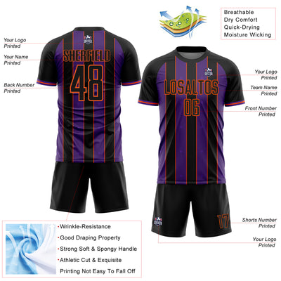 Custom Black Purple-Orange Pinstripe Line Sports Sublimation Soccer Uniform Jersey