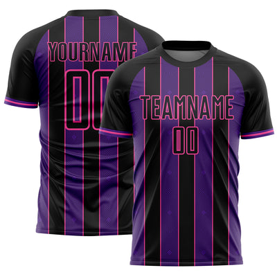Custom Black Purple-Pink Pinstripe Line Sports Sublimation Soccer Uniform Jersey
