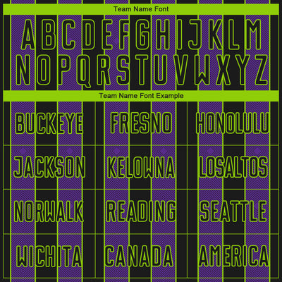 Custom Black Purple-Neon Green Pinstripe Line Sports Sublimation Soccer Uniform Jersey