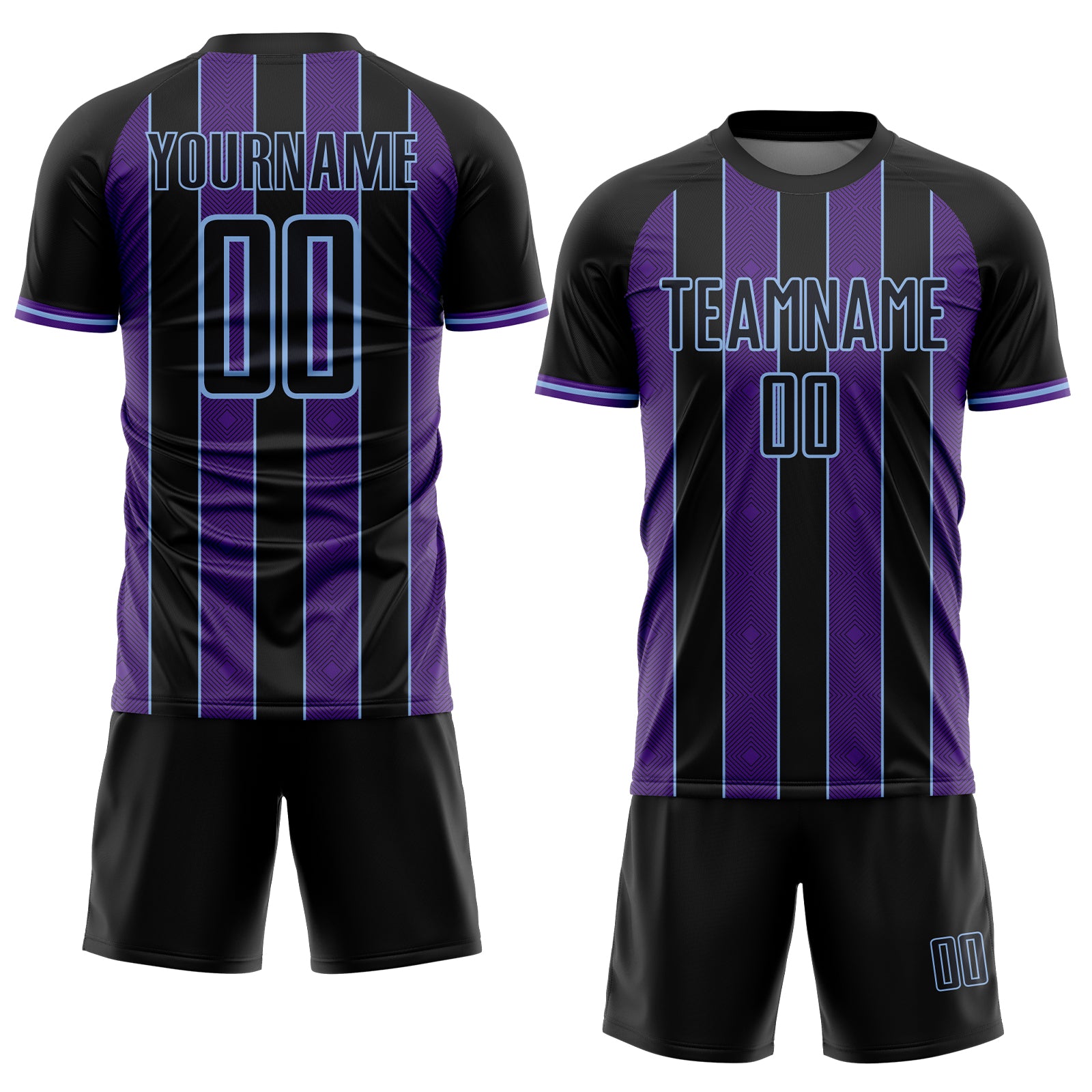 Custom Black Purple-Light Blue Pinstripe Line Sports Sublimation Soccer Uniform Jersey