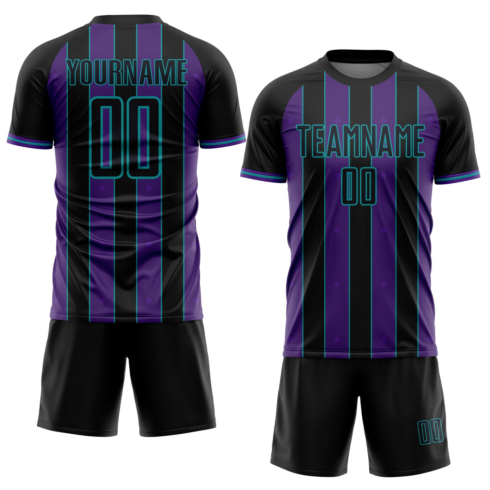 Custom Black Purple-Teal Pinstripe Line Sports Sublimation Soccer Uniform Jersey
