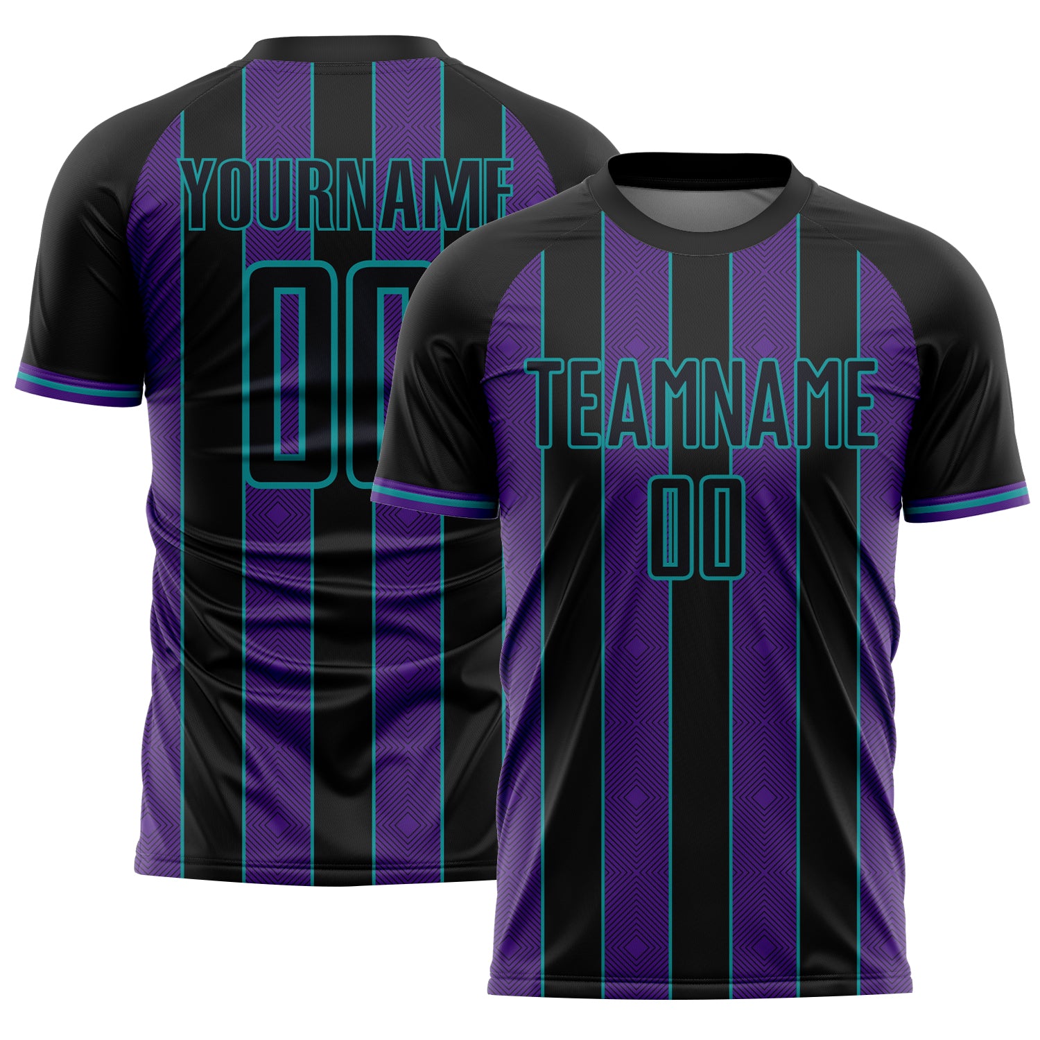 Custom Black Purple-Teal Pinstripe Line Sports Sublimation Soccer Uniform Jersey