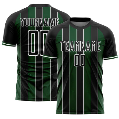 Custom Black Green-White Pinstripe Line Sports Sublimation Soccer Uniform Jersey