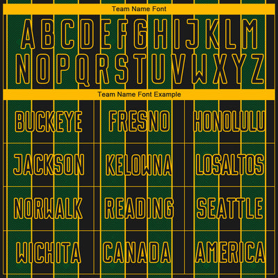 Custom Black Green-Gold Pinstripe Line Sports Sublimation Soccer Uniform Jersey