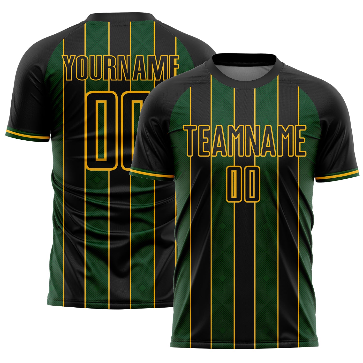Custom Black Green-Gold Pinstripe Line Sports Sublimation Soccer Uniform Jersey