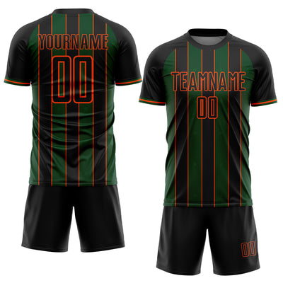 Custom Black Green-Orange Pinstripe Line Sports Sublimation Soccer Uniform Jersey