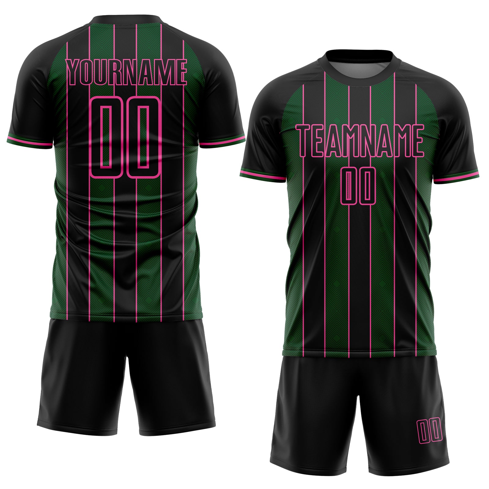 Custom Black Green-Pink Pinstripe Line Sports Sublimation Soccer Uniform Jersey
