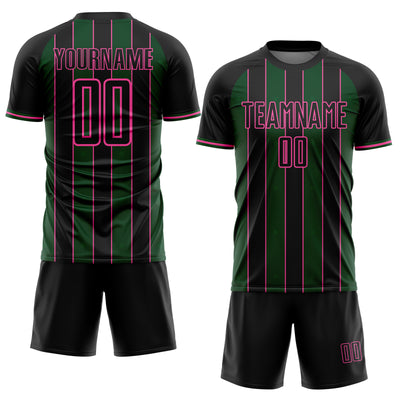 Custom Black Green-Pink Pinstripe Line Sports Sublimation Soccer Uniform Jersey