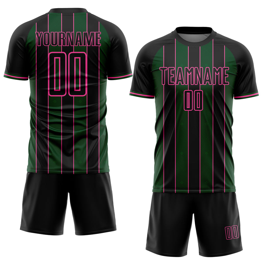 Custom Black Green-Pink Pinstripe Line Sports Sublimation Soccer Uniform Jersey