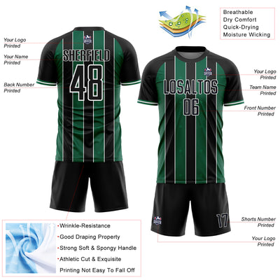 Custom Black Kelly Green-White Pinstripe Line Sports Sublimation Soccer Uniform Jersey
