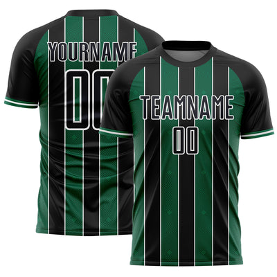 Custom Black Kelly Green-White Pinstripe Line Sports Sublimation Soccer Uniform Jersey
