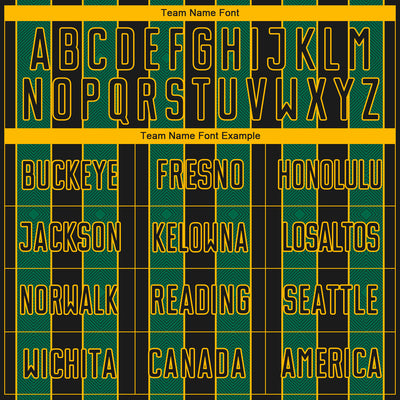 Custom Black Kelly Green-Gold Pinstripe Line Sports Sublimation Soccer Uniform Jersey