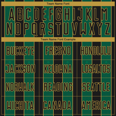 Custom Black Kelly Green-Old Gold Pinstripe Line Sports Sublimation Soccer Uniform Jersey