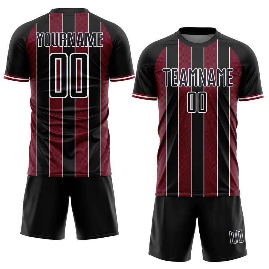 Custom Black Crimson-White Pinstripe Line Sports Sublimation Soccer Uniform Jersey