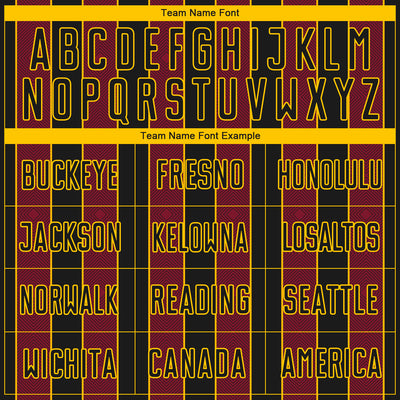 Custom Black Crimson-Gold Pinstripe Line Sports Sublimation Soccer Uniform Jersey