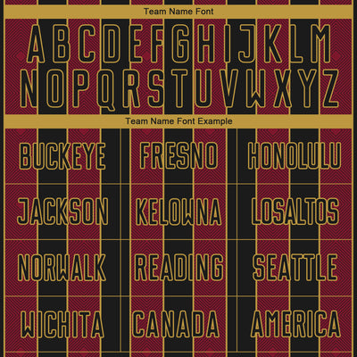 Custom Black Crimson-Old Gold Pinstripe Line Sports Sublimation Soccer Uniform Jersey