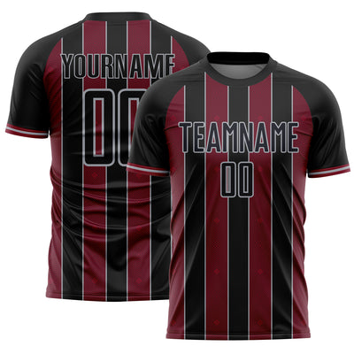 Custom Black Crimson-Gray Pinstripe Line Sports Sublimation Soccer Uniform Jersey