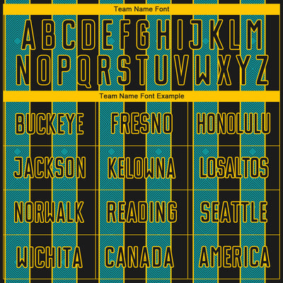 Custom Black Teal-Yellow Pinstripe Line Sports Sublimation Soccer Uniform Jersey