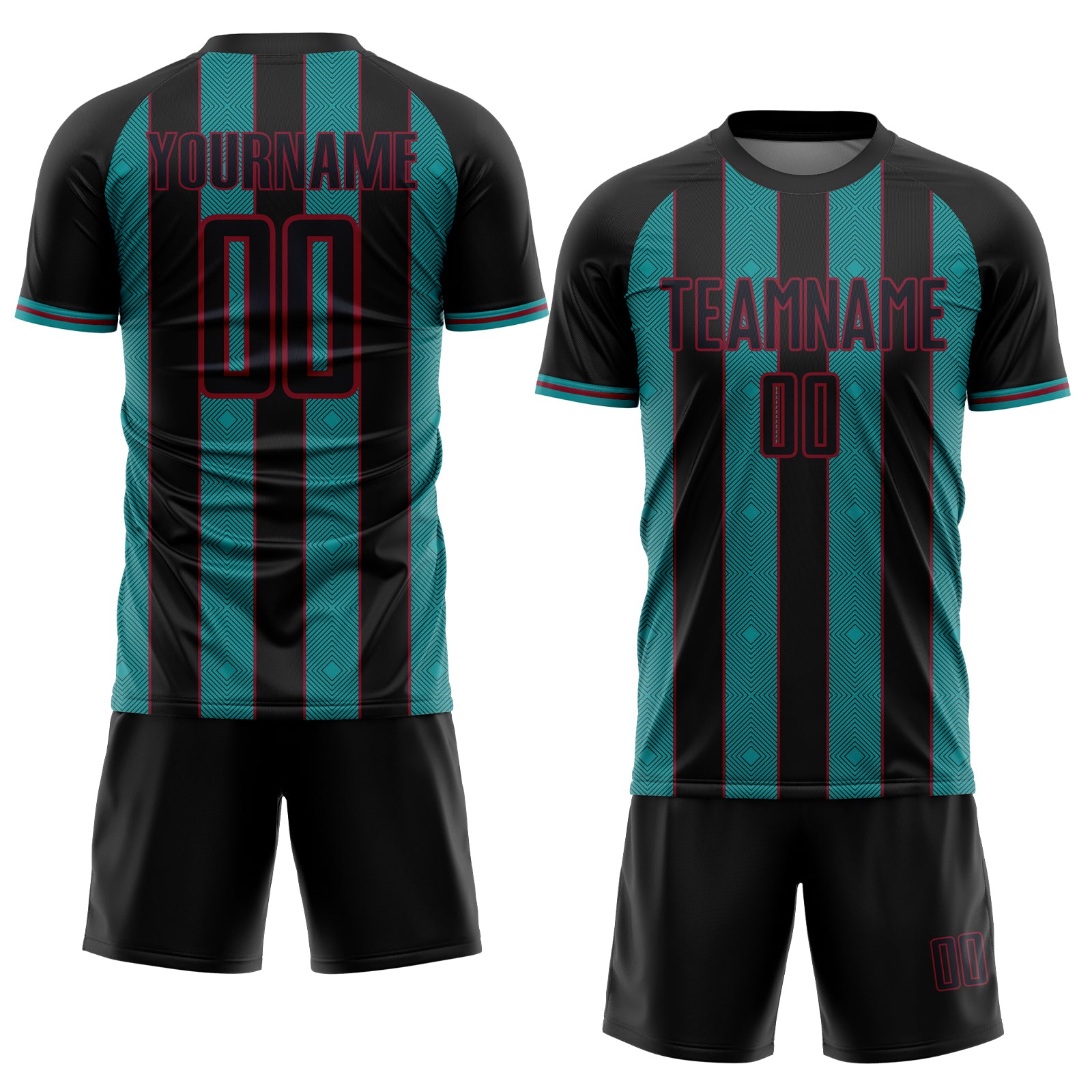 Custom Black Teal-Crimson Pinstripe Line Sports Sublimation Soccer Uniform Jersey