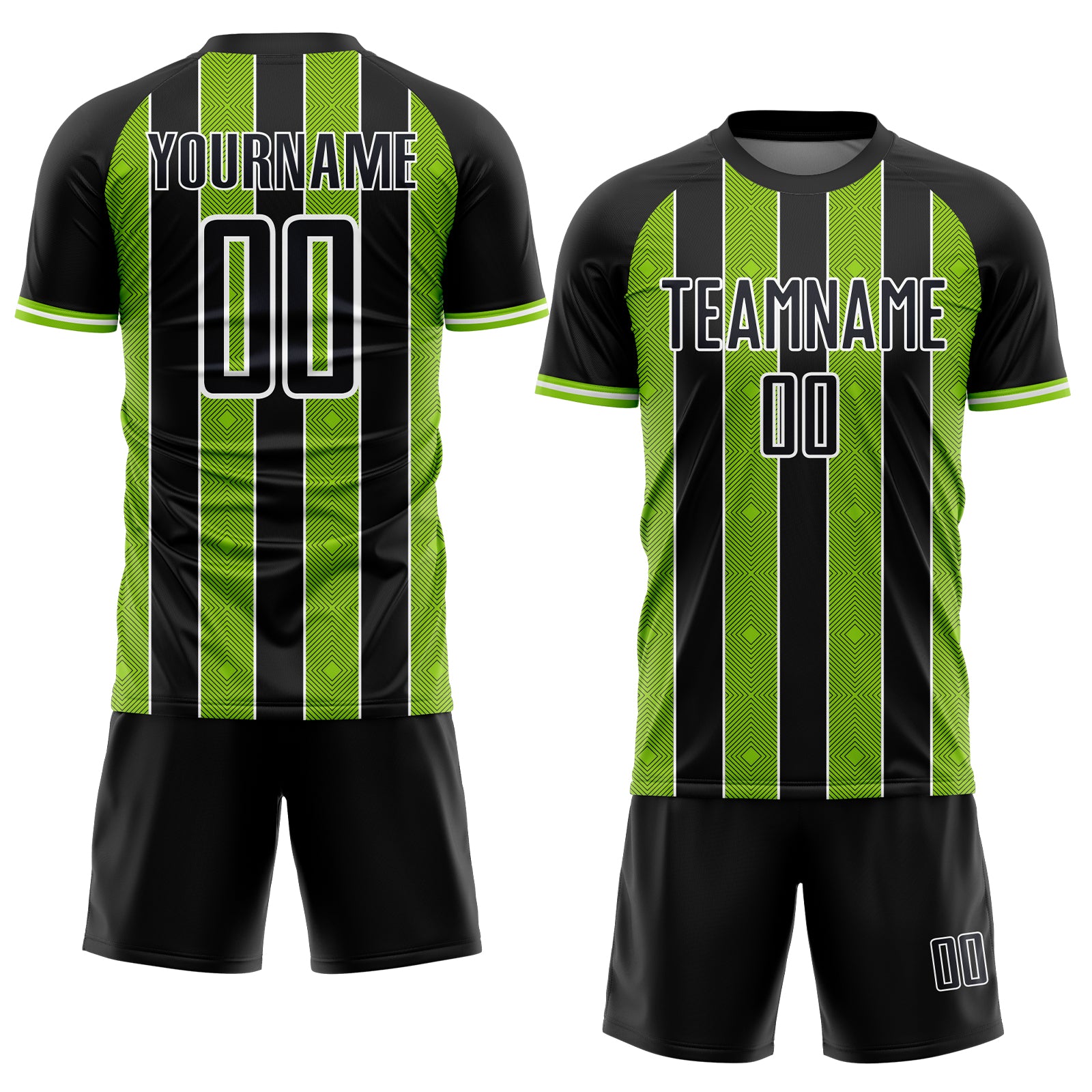 Custom Black Neon Green-White Pinstripe Line Sports Sublimation Soccer Uniform Jersey