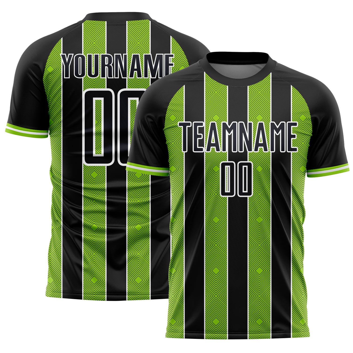 Custom Black Neon Green-White Pinstripe Line Sports Sublimation Soccer Uniform Jersey