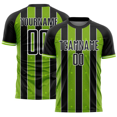 Custom Black Neon Green-White Pinstripe Line Sports Sublimation Soccer Uniform Jersey