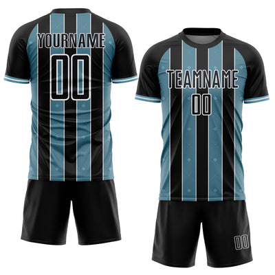 Custom Black Shadow Blue-White Pinstripe Line Sports Sublimation Soccer Uniform Jersey