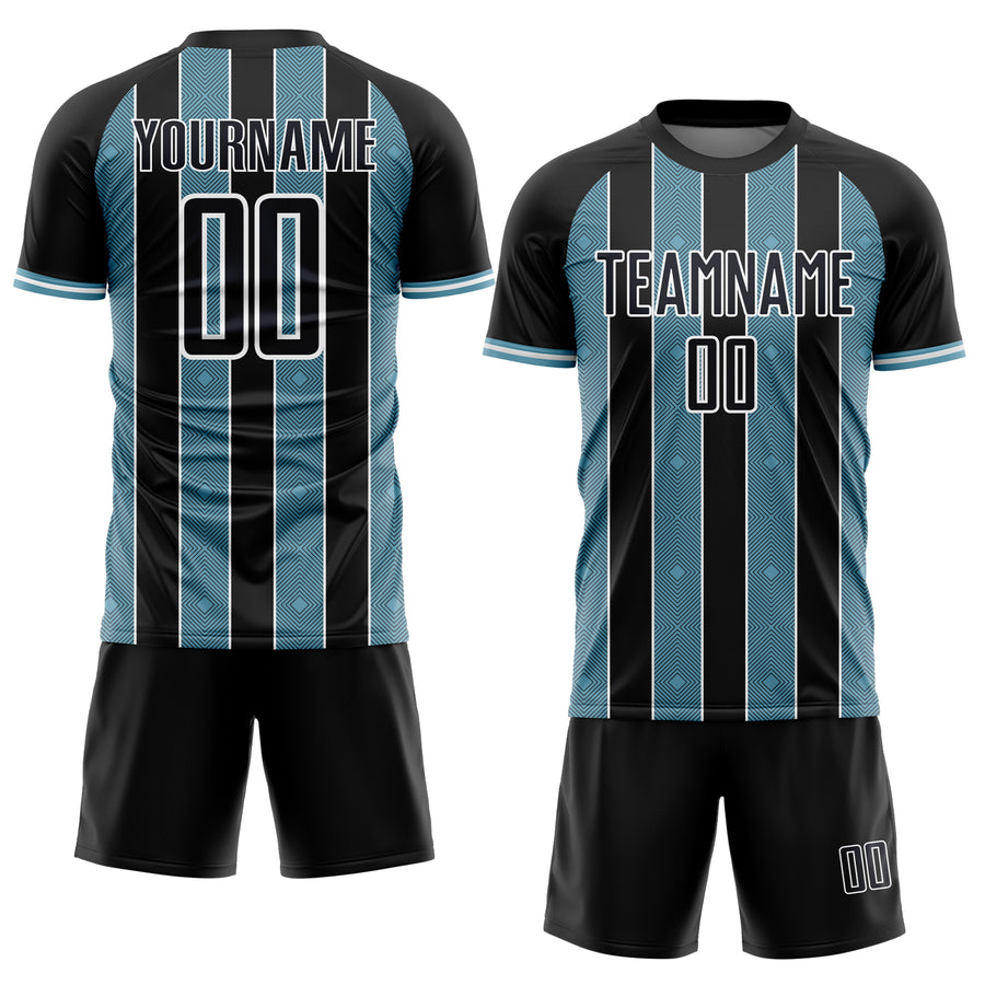 Custom Black Shadow Blue-White Pinstripe Line Sports Sublimation Soccer Uniform Jersey