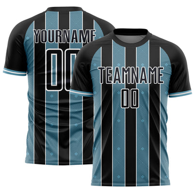 Custom Black Shadow Blue-White Pinstripe Line Sports Sublimation Soccer Uniform Jersey