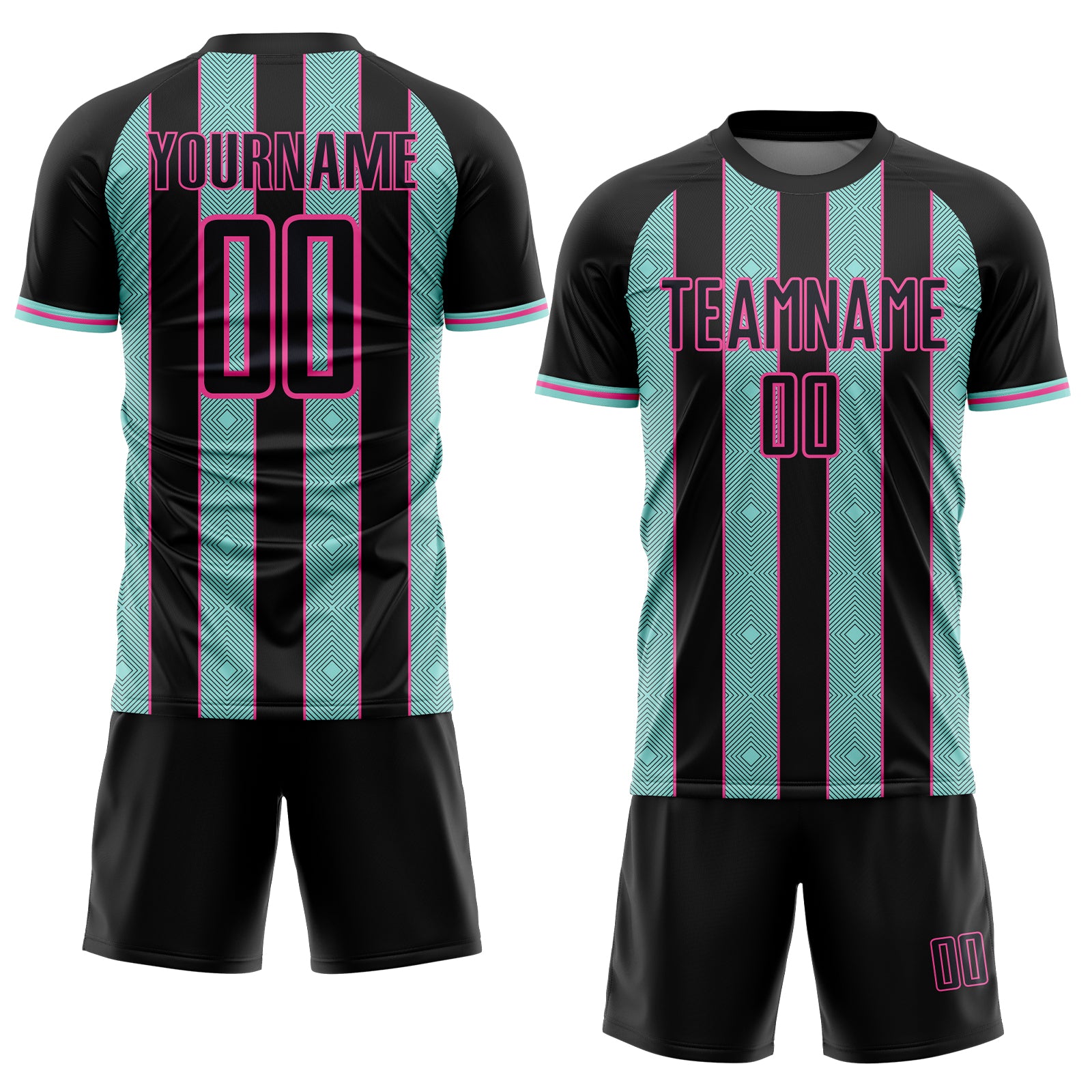 Custom Black Ice Blue-Pink Pinstripe Line Sports Sublimation Soccer Uniform Jersey