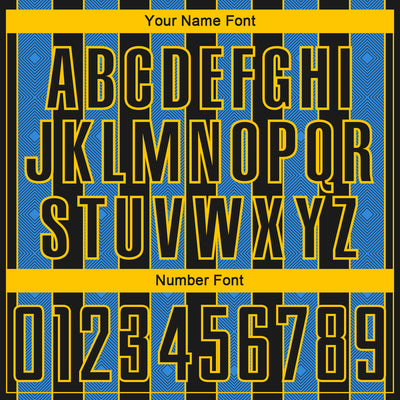 Custom Black Powder Blue-Yellow Pinstripe Line Sports Sublimation Soccer Uniform Jersey