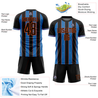Custom Black Powder Blue-Orange Pinstripe Line Sports Sublimation Soccer Uniform Jersey
