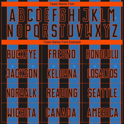 Custom Black Powder Blue-Orange Pinstripe Line Sports Sublimation Soccer Uniform Jersey