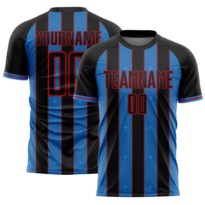 Custom Black Powder Blue-Red Pinstripe Line Sports Sublimation Soccer Uniform Jersey