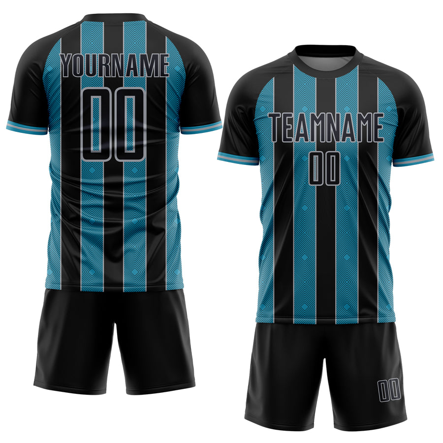 Custom Black Panther Blue-Gray Pinstripe Line Sports Sublimation Soccer Uniform Jersey