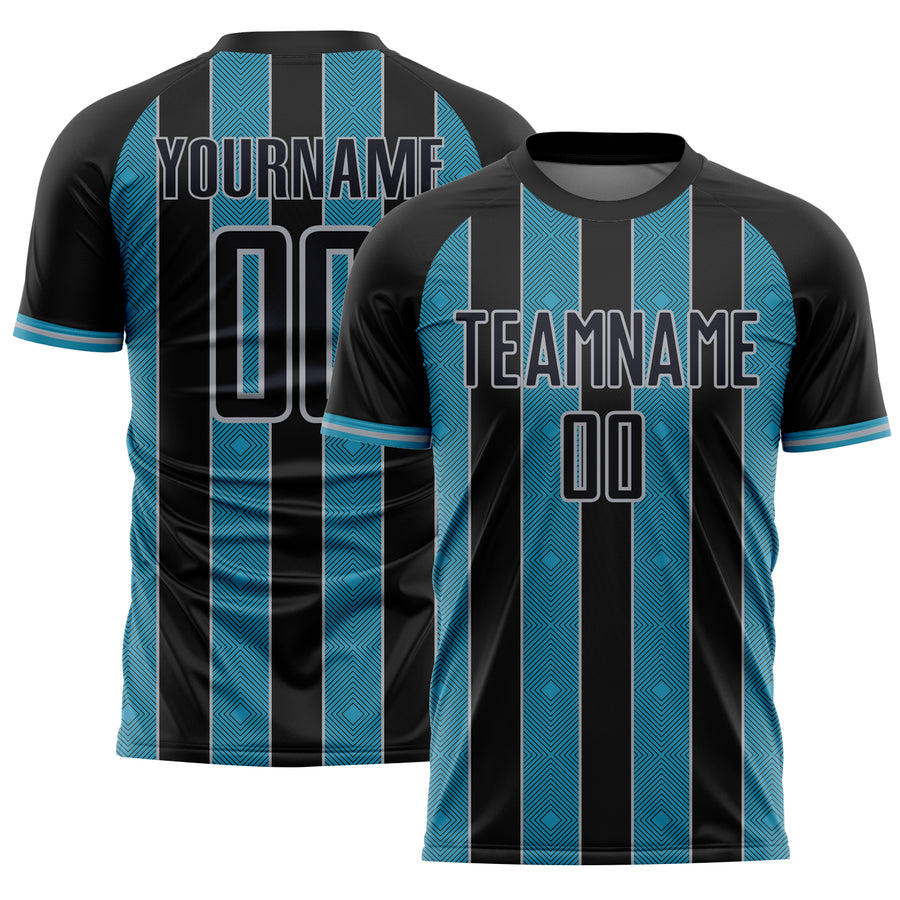 Custom Black Panther Blue-Gray Pinstripe Line Sports Sublimation Soccer Uniform Jersey