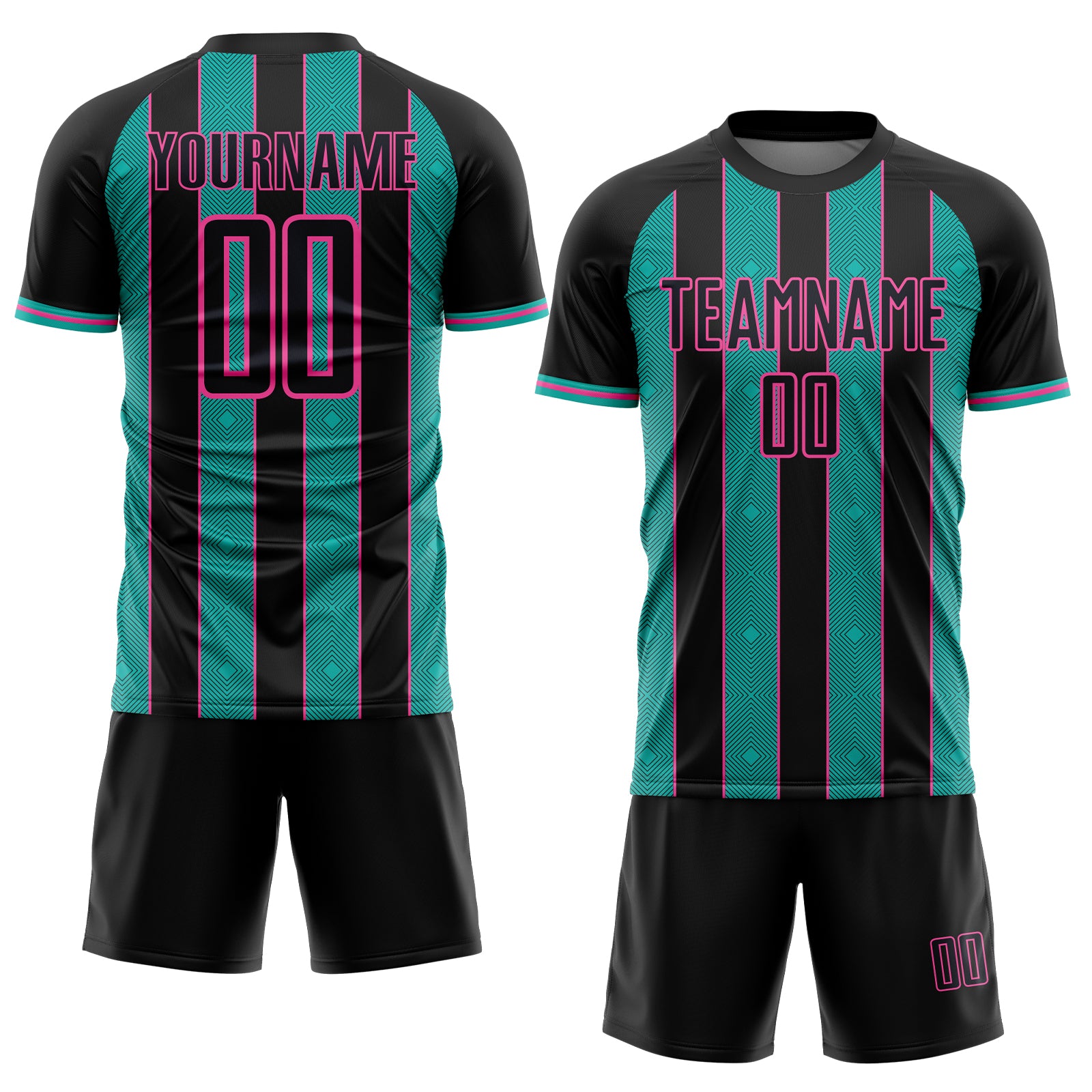 Custom Black Aqua-Pink Pinstripe Line Sports Sublimation Soccer Uniform Jersey