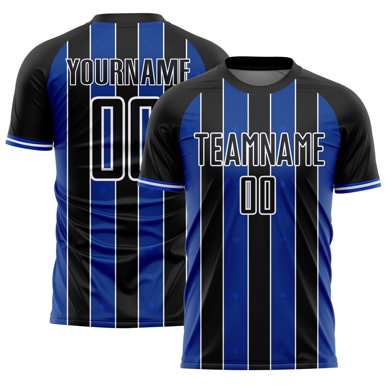 Custom Black Thunder Blue-White Pinstripe Line Sports Sublimation Soccer Uniform Jersey