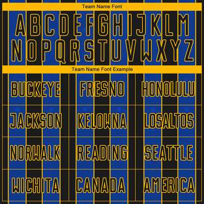 Custom Black Thunder Blue-Gold Pinstripe Line Sports Sublimation Soccer Uniform Jersey