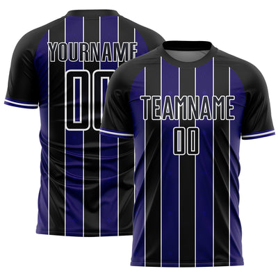 Custom Black Dark Purple-White Pinstripe Line Sports Sublimation Soccer Uniform Jersey