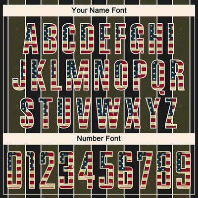 Custom Black Vintage USA Flag Olive-Cream Pinstripe Line Sports Sublimation Soccer Uniform Jersey