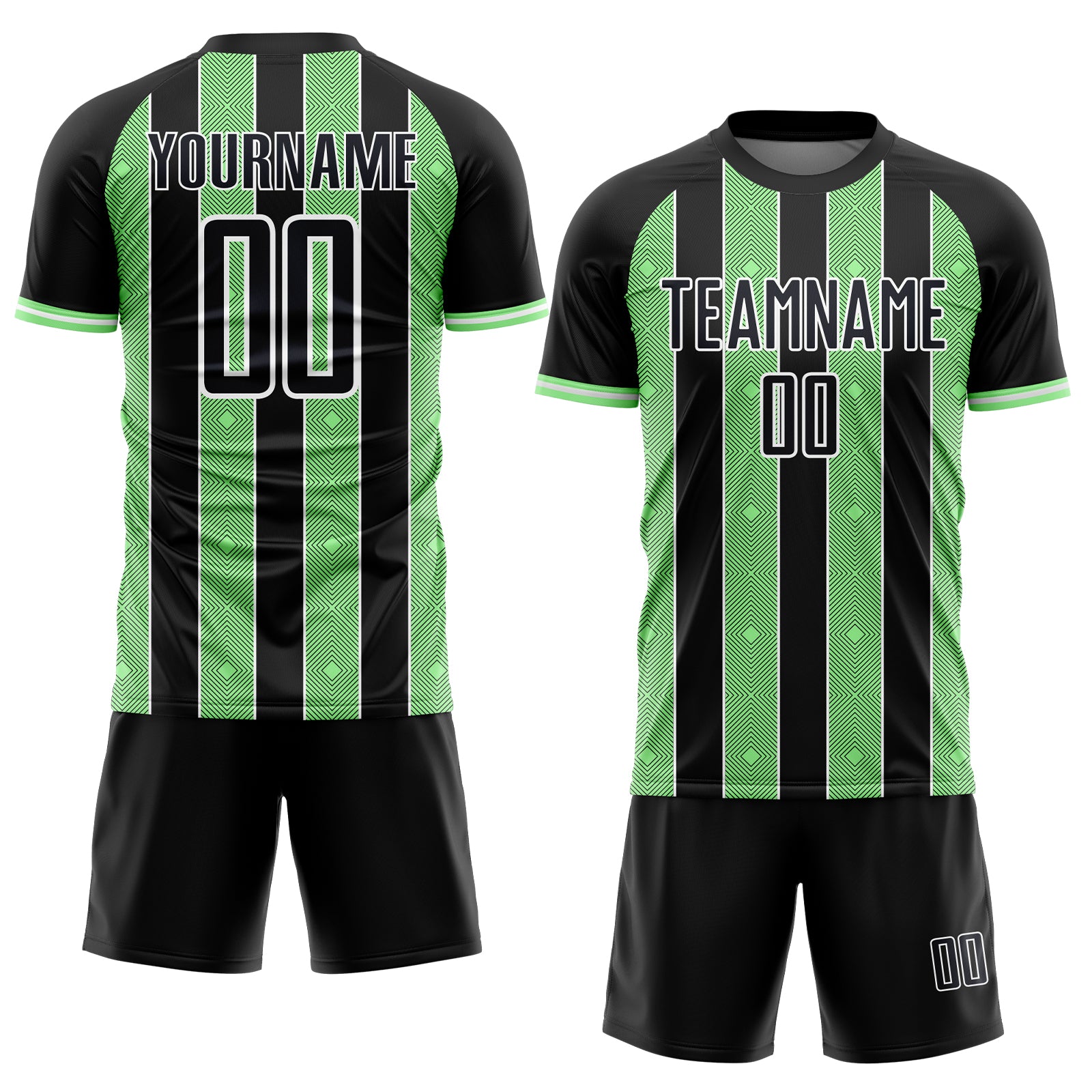 Custom Black Pea Green-White Pinstripe Line Sports Sublimation Soccer Uniform Jersey
