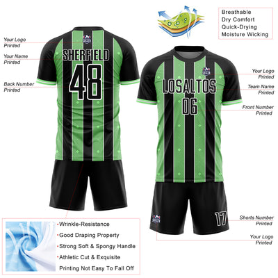 Custom Black Pea Green-White Pinstripe Line Sports Sublimation Soccer Uniform Jersey