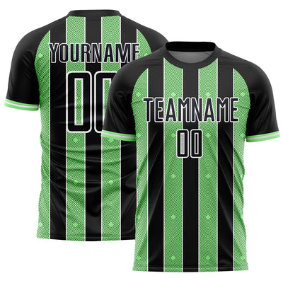 Custom Black Pea Green-White Pinstripe Line Sports Sublimation Soccer Uniform Jersey
