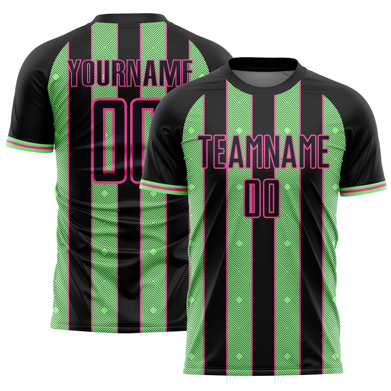 Custom Black Pea Green-Pink Pinstripe Line Sports Sublimation Soccer Uniform Jersey