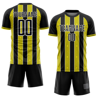 Custom Black Light Yellow-White Pinstripe Line Sports Sublimation Soccer Uniform Jersey