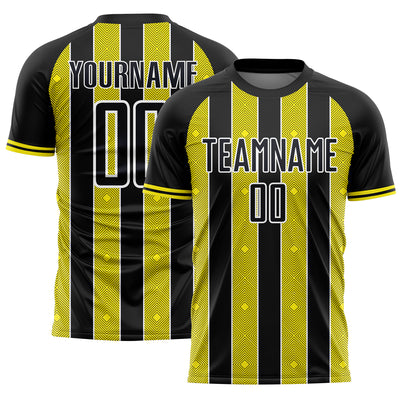 Custom Black Light Yellow-White Pinstripe Line Sports Sublimation Soccer Uniform Jersey