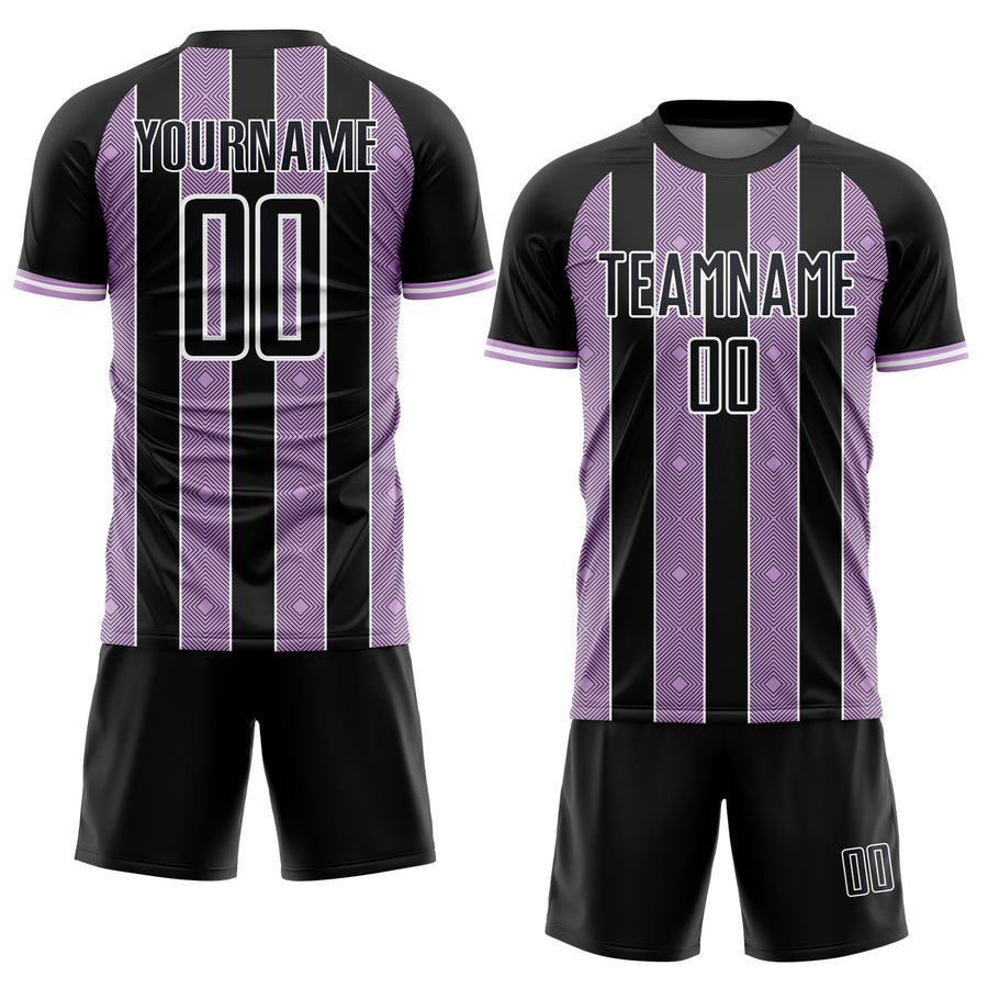 Custom Black Light Purple-White Pinstripe Line Sports Sublimation Soccer Uniform Jersey